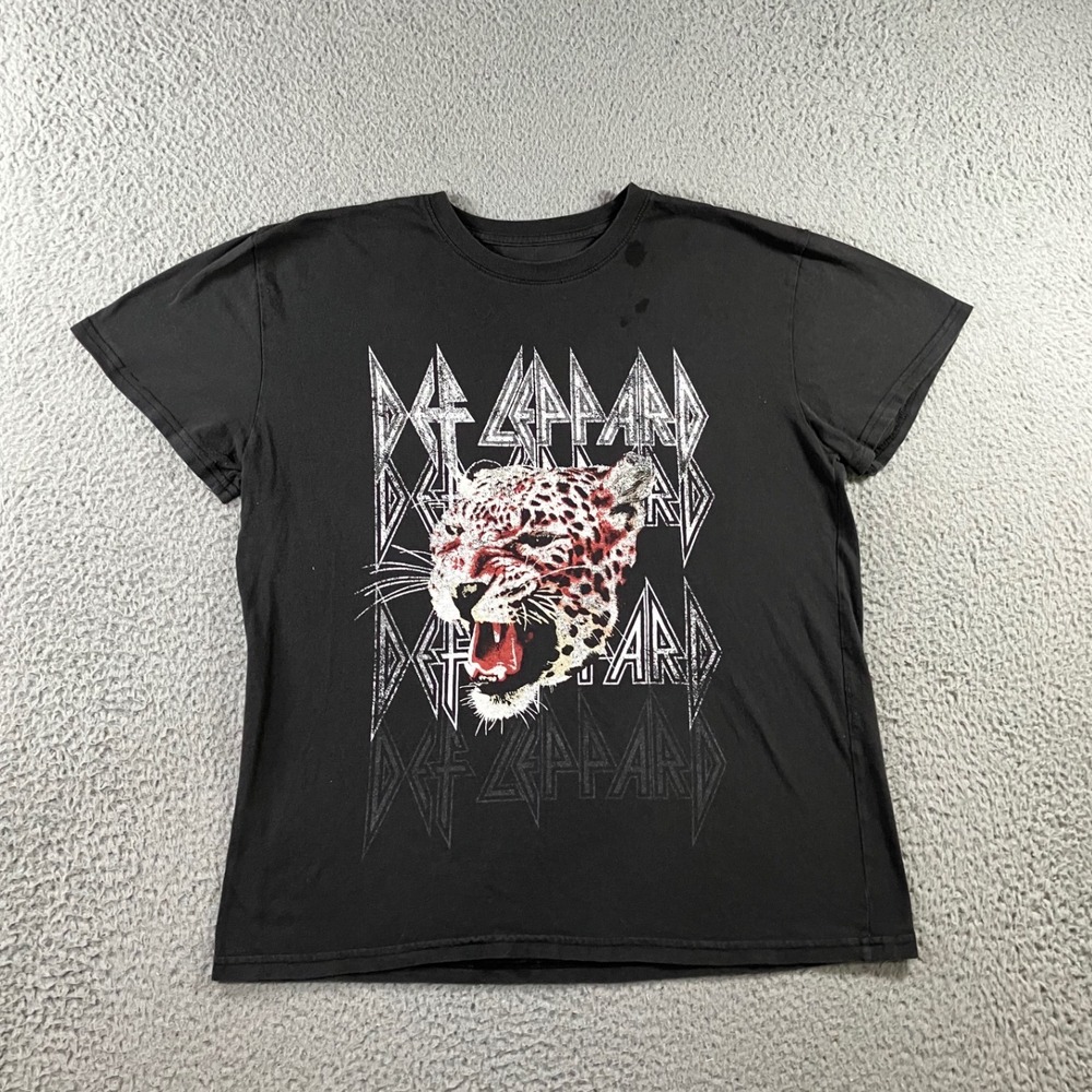 Def Leppard Graphic T-Shirt Mens XL Faded Black Distressed Band Tee Rock Grunge